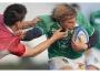 Walczący zawodnicy podczas meczu pomiędzy miejscową Posnanią (czerwone koszulki) i Lechią Gdańsk (zielone) w ekstralidze rugby, rozegranym w Poznaniu, 5 listopada 2011
