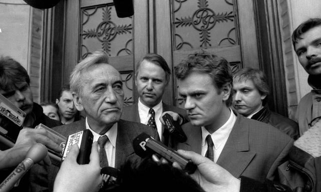Tadeusz Mazowiecki i Donald Tusk, zdjęcie z 1992 roku